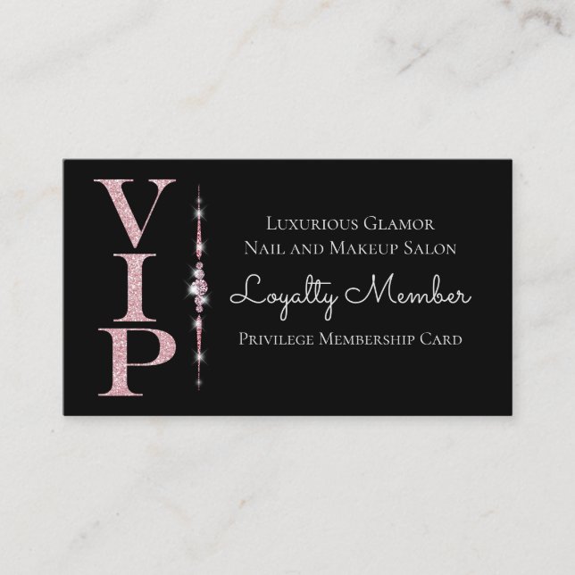Black Glamorous Diamonds Pink Glitter VIP Loyalty Business Card (Front)