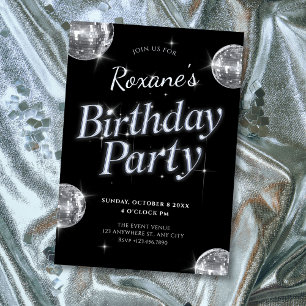 Black glamour disco birthday party invitation