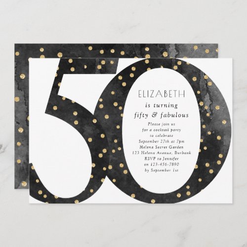 Black Glitter 50  Fabulous Birthday Invitation