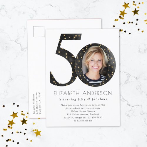 Black Glitter 50  Fabulous Invitation Postcard