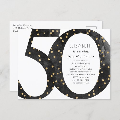 Black Glitter 50  Fabulous Invitation Postcard