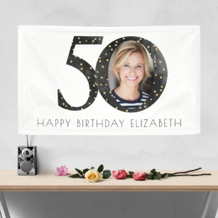 Black Glitter 50 & Fabulous Photo Banner