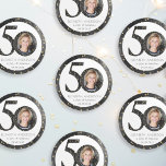 Black Glitter 50 & Fabulous Photo Classic Round Sticker<br><div class="desc">This chic design with its black watercolor and gold glitter confetti is part of our Fifty & Fabulous Photo collection. **PLEASE READ BEFORE ORDERING** 1. If you make changes and the design is cropped or doesn't look right on the screen please use the Live Design Service to help you fix...</div>
