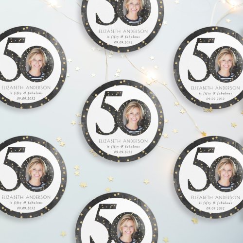 Black Glitter 50  Fabulous Photo Classic Round Sticker