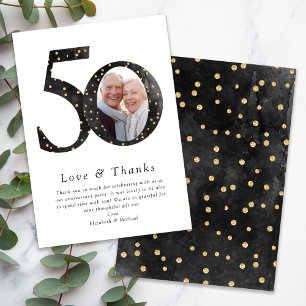 Black Glitter 50th Anniversary Photo Thank You Card