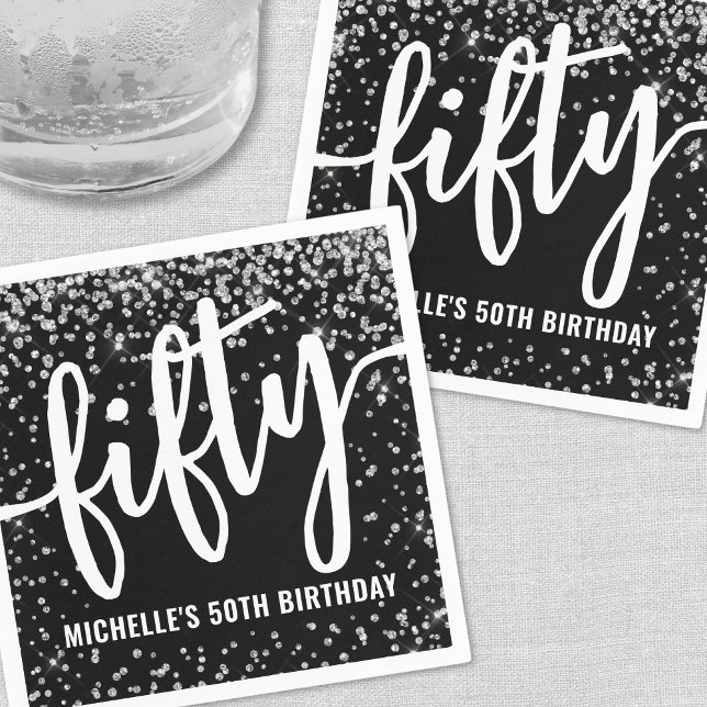 Black Glitter 50th Birthday Napkins (Black Glitter 50th Birthday Napkins )