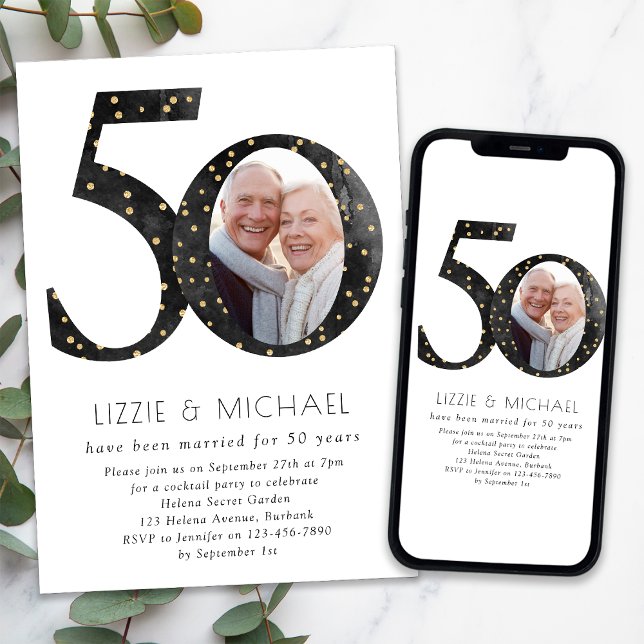 Black Glitter 50th Wedding Anniversary Party Invitation (Creator Uploaded)