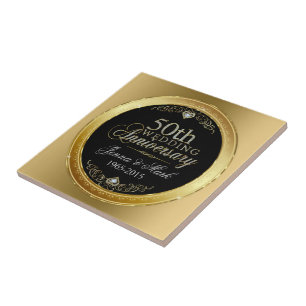 Black & Glitter 50th Wedding Anniversary Tile