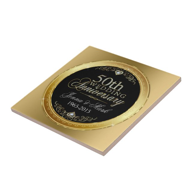 Black & Glitter 50th Wedding Anniversary Tile (Side)