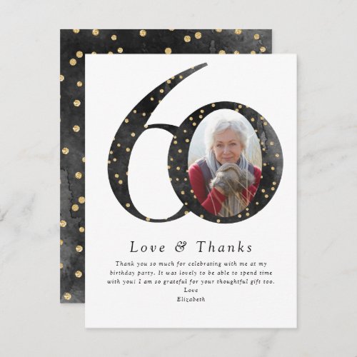 Black Glitter 60th Birthday Photo Thank You Card