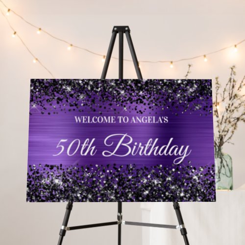 Black Glitter Amethyst Foil 50th Birthday Welcome Foam Board