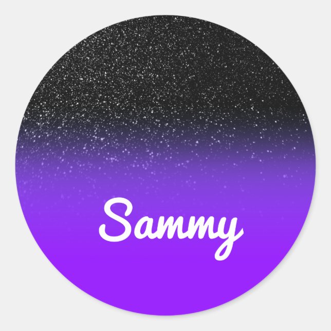 Black Glitter and Blue Violet Ombre Personalized Classic Round Sticker (Front)
