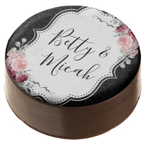 Black Glitter and Floral Rose Wedding Chocolate Covered Oreo