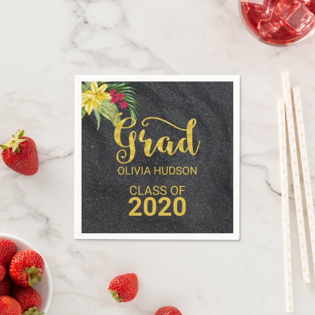 Black Glitter And Hibiscus Napkins (Insitu)