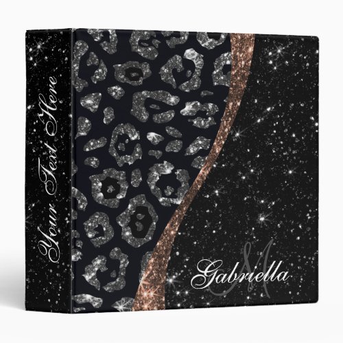 Black Glitter and Leopard Print 3 Ring Binder