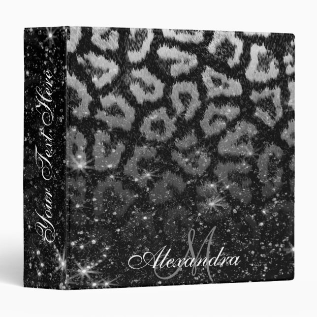 Black Glitter and Leopard Print 3 Ring Binder (Front/Spine)