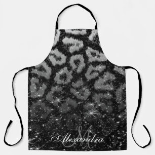 Black Glitter and Leopard Print Apron