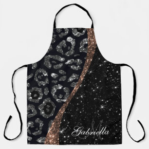 Black Glitter and Leopard Print Apron