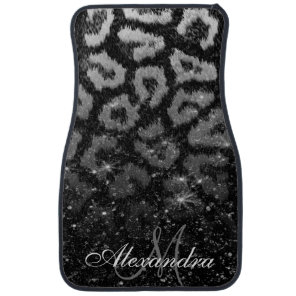 Black Glitter and Leopard Print Car Floor Mat