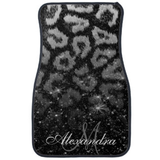 Black Glitter and Leopard Print Car Floor Mat