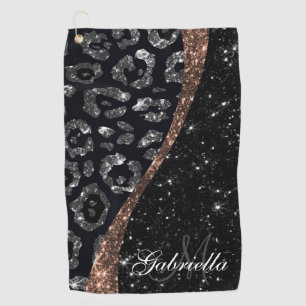 Black Glitter and Leopard Print Golf Towel