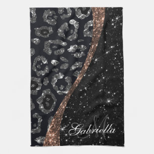 Black Glitter and Leopard Print Kitchen Towel
