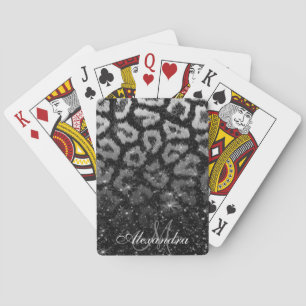Black Glitter and Leopard Print Poker Cards