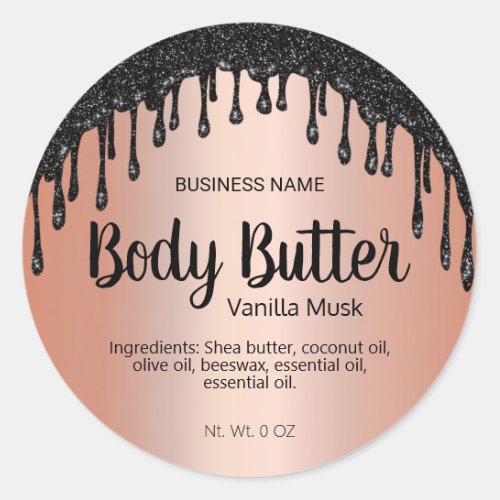 Black Glitter And Rose Gold Body Butter Labels