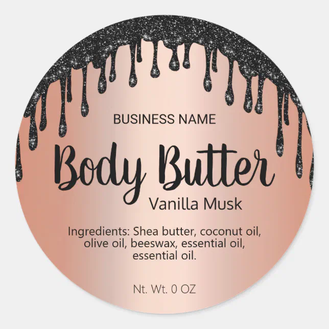 Black Glitter And Rose Gold Body Butter Labels Zazzle