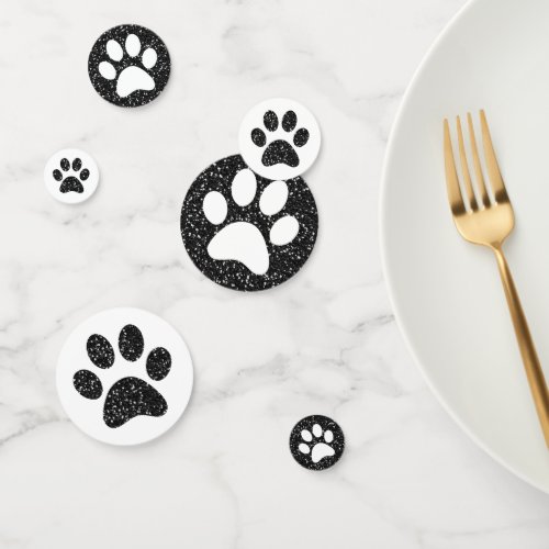 Black Glitter Animal Mascot Paw Print Table Confetti