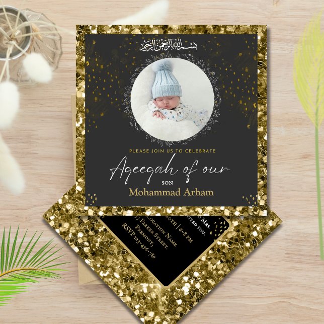 Black Glitter Aqeeqah- Aqiqah- Muslim Invitation (Creator Uploaded)