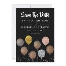 Black Glitter Balloon Save The Date Invitations