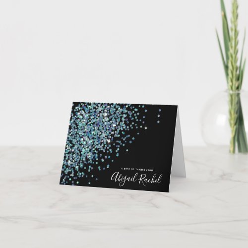 Black Glitter Bat Mitzvah Thank You Card