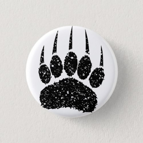 Black Glitter Bear Paw Print Drawing Button
