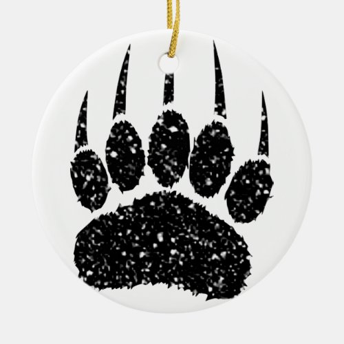Black Glitter Bear Paw Print Drawing Ceramic Ornament