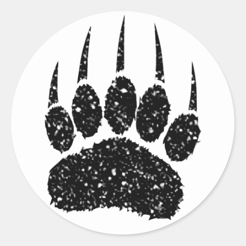 Black Glitter Bear Paw Print Drawing Classic Round Sticker