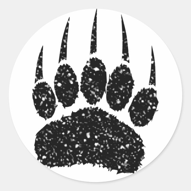 Black Glitter Bear Paw Print Drawing Classic Round Sticker (Front)