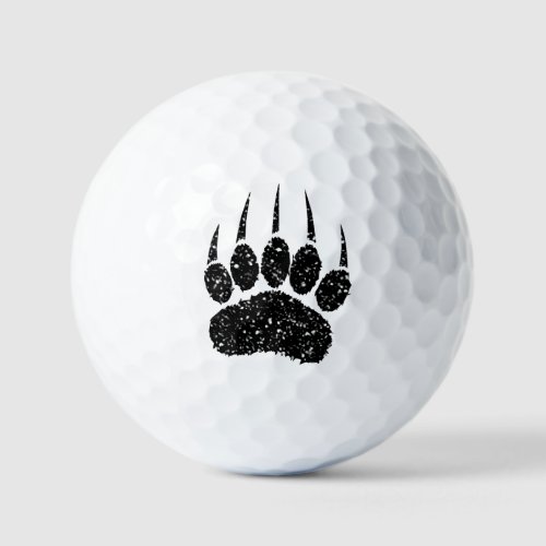 Black Glitter Bear Paw Print Drawing Golf Balls