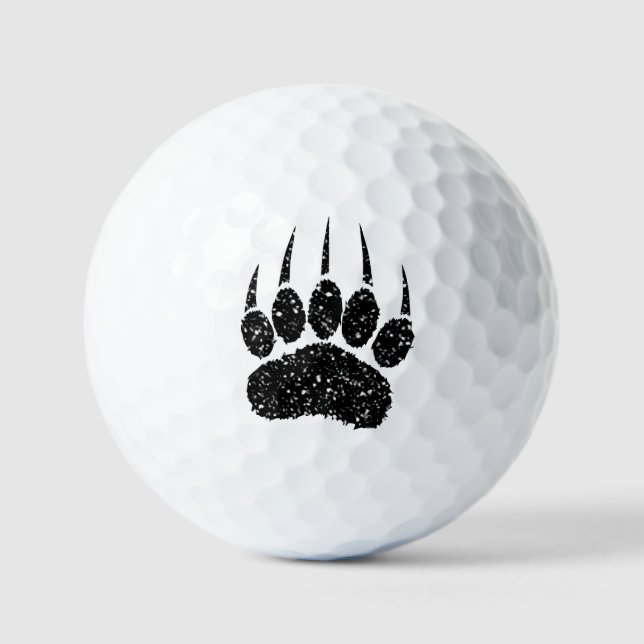 Black Glitter Bear Paw Print Drawing Golf Balls (Front)