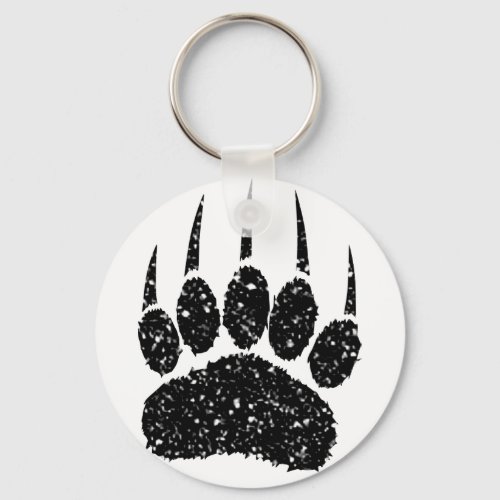 Black Glitter Bear Paw Print Drawing Keychain