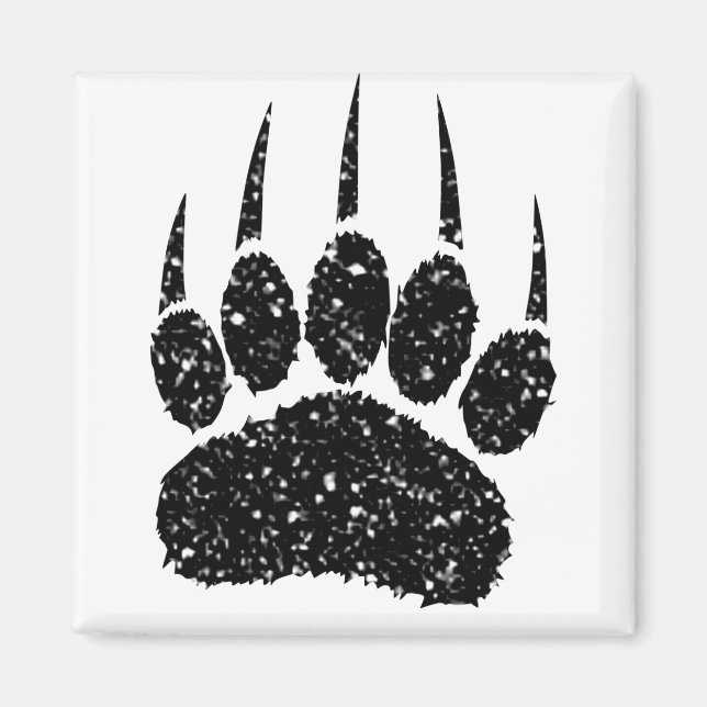 Black Glitter Bear Paw Print Drawing Magnet (Front)