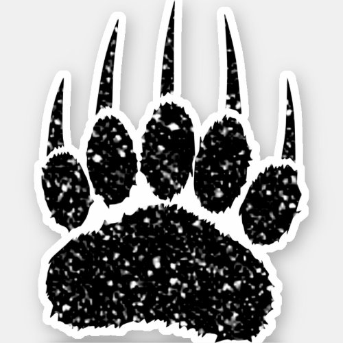 Black Glitter Bear Paw Print Drawing Sticker