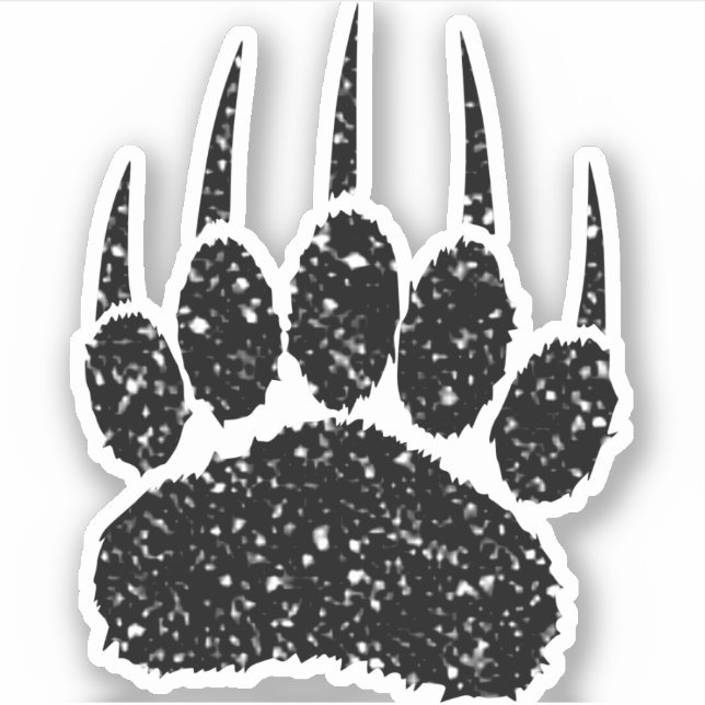 Black Glitter Bear Paw Print Drawing Sticker (Front)