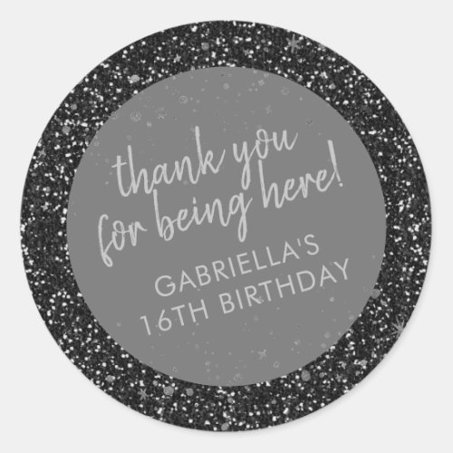 Black Glitter Birthday Favor Thank You Classic Round Sticker