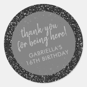 Black Glitter Birthday Favor Thank You Classic Round Sticker