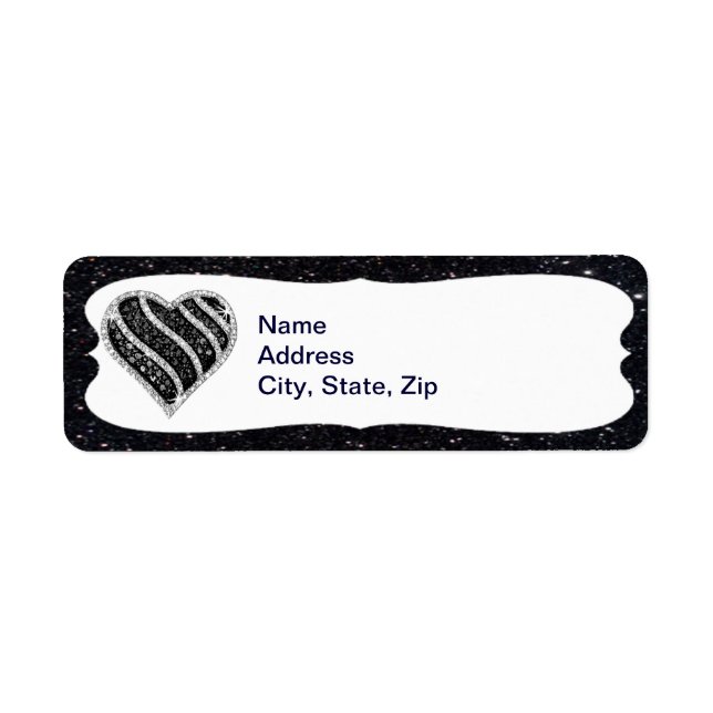 Black Glitter Black Heart Address Labels (Front)
