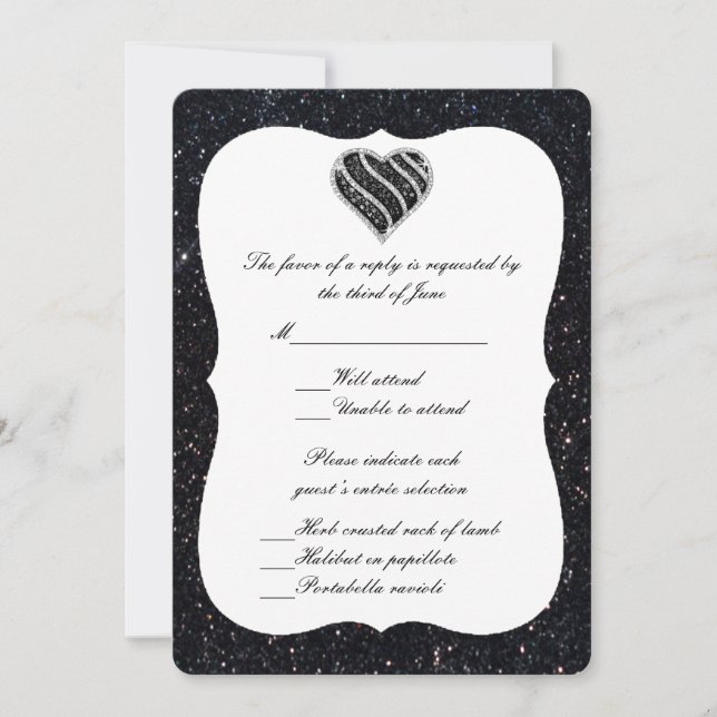 Black Glitter Black Heart Response Card (Front)