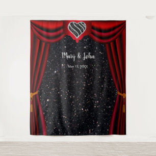 Black Glitter Black & White Heart Red Curtain Tapestry