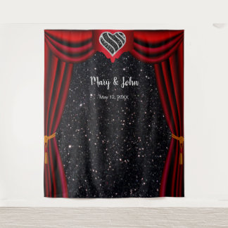 Black Glitter Black & White Heart Red Curtain Tapestry