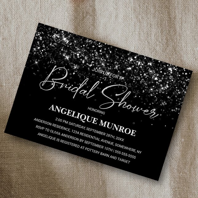 Black Glitter Bridal Shower Invitation (Creator Uploaded)